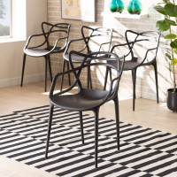 Baxton Studio AY-PC10-Black Plastic-DC Landry Modern and Contemporary Black Finished Polypropylene Plastic 4-Piece Stackable Dining Chair Setc